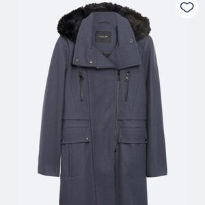 Marc New York - Andrew Marc - Biskra Wool Blend Coat faux fur trim - Blue Size 8